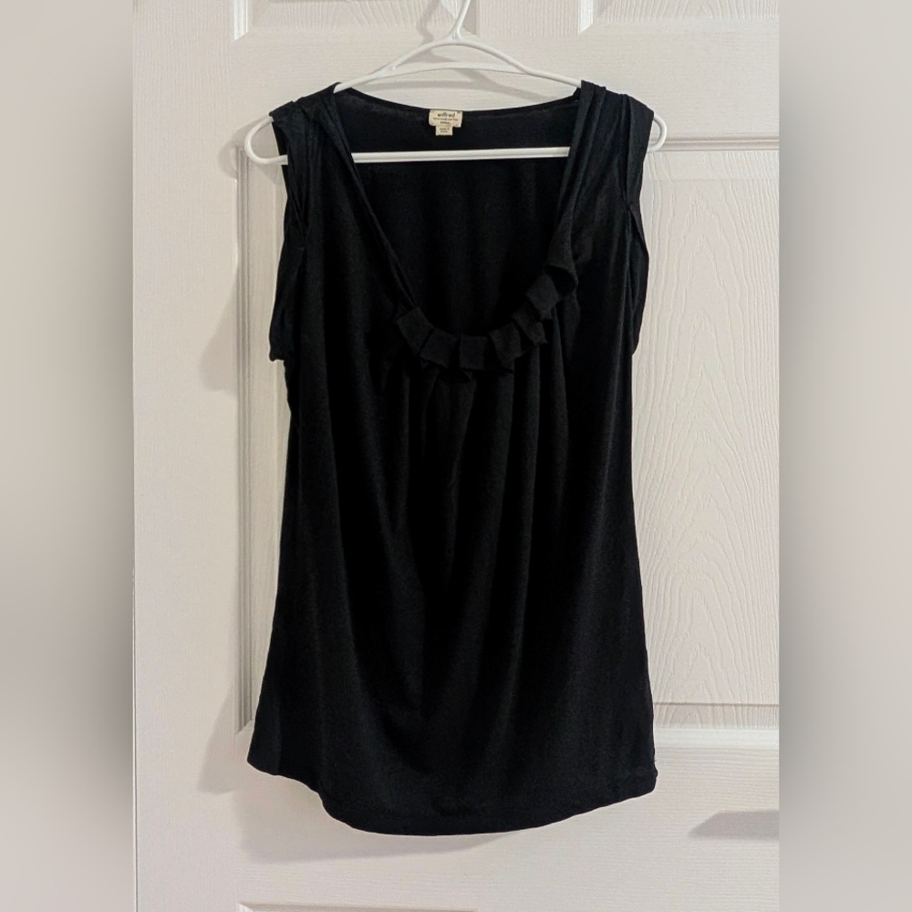 Wilfred Aritzia Black Ruffle Neck Pima Cotton Modal Tank Top Minimalist - S